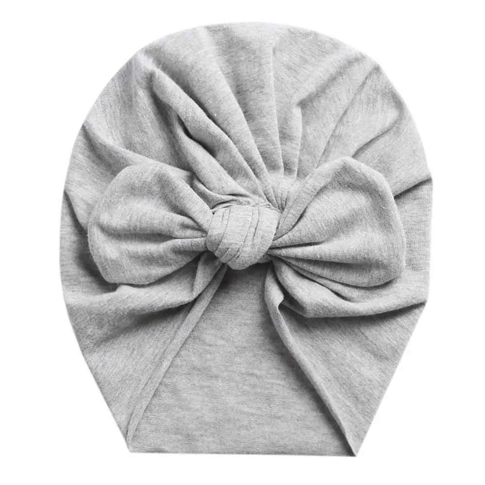 Solid Baby Cotton Beanies Cute Bear Ear Bowknot Turban Hats Sweet Soft 0-4T Elastic Caps for Newborn Baby Boy Girls Headwraps