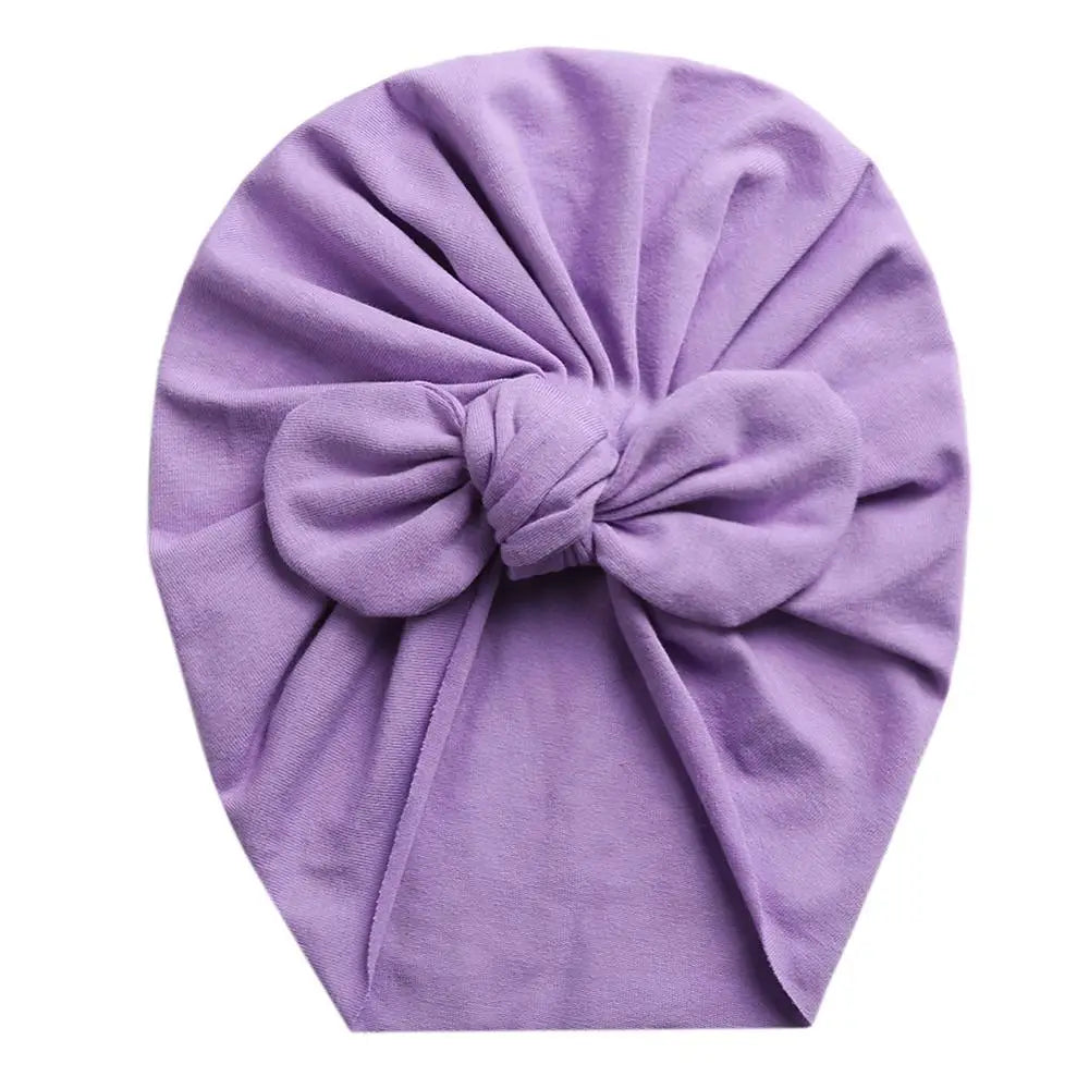 Solid Baby Cotton Beanies Cute Bear Ear Bowknot Turban Hats Sweet Soft 0-4T Elastic Caps for Newborn Baby Boy Girls Headwraps