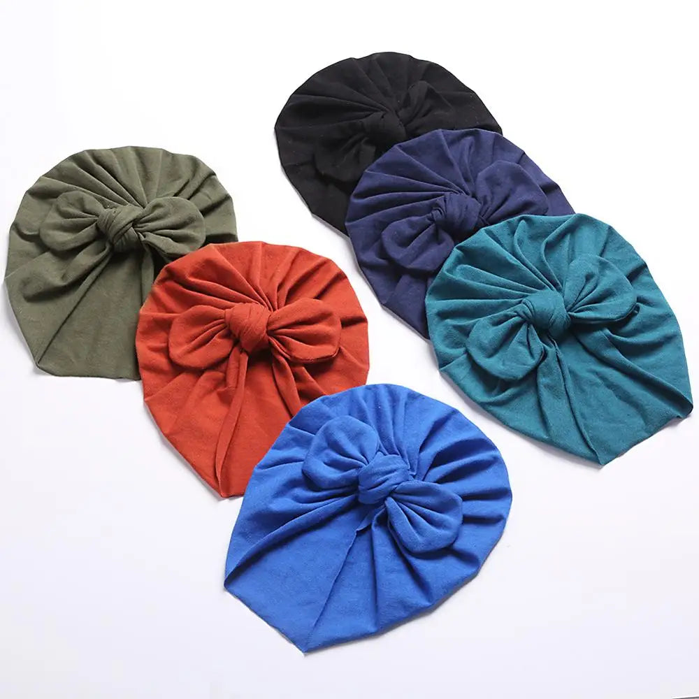 Solid Baby Cotton Beanies Cute Bear Ear Bowknot Turban Hats Sweet Soft 0-4T Elastic Caps for Newborn Baby Boy Girls Headwraps