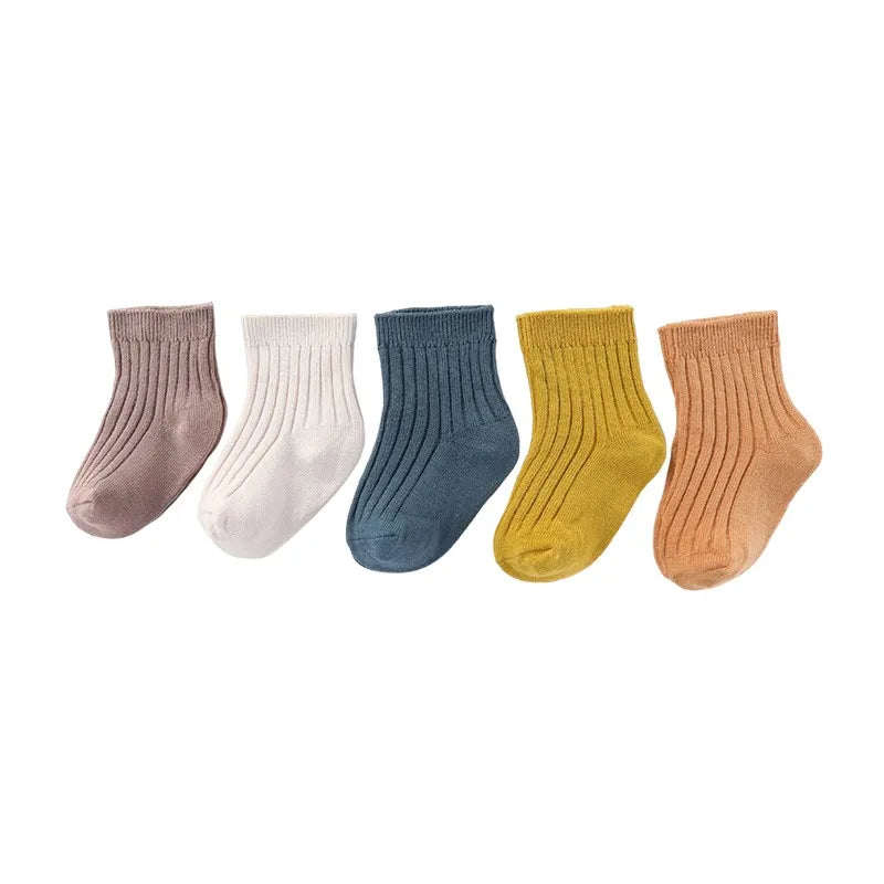 5 Pairs Unisex 100% Cotton Baby Girl Socks Non-Slip Solid Color 0-5T Elasticity Newborn Baby Boy Socks Infant Accessories