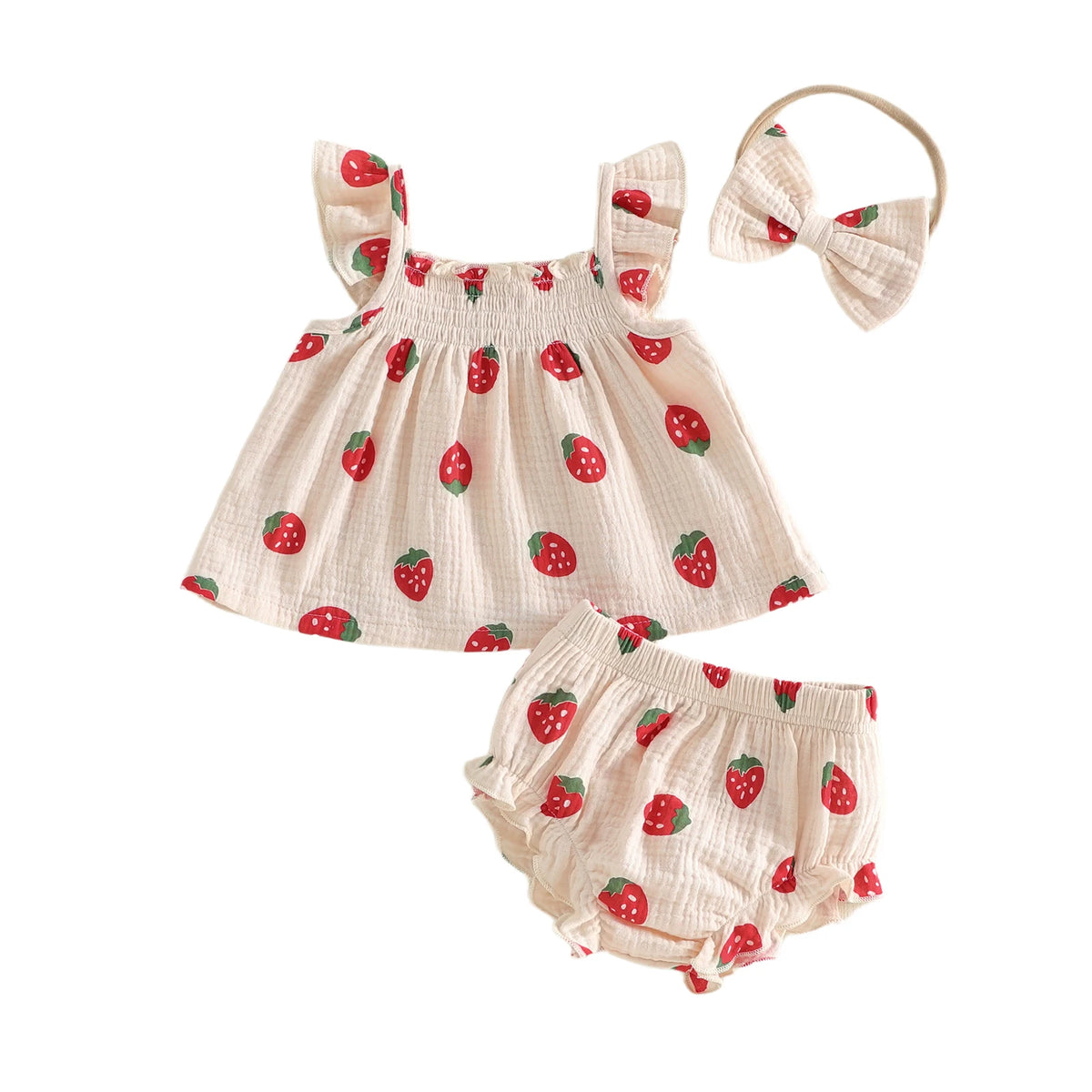 Citgeett Summer Infant Baby Girl Strawberry Outfit Flying Sleeve Tops Ruffle Shorts Bow Headband Cute Clothes