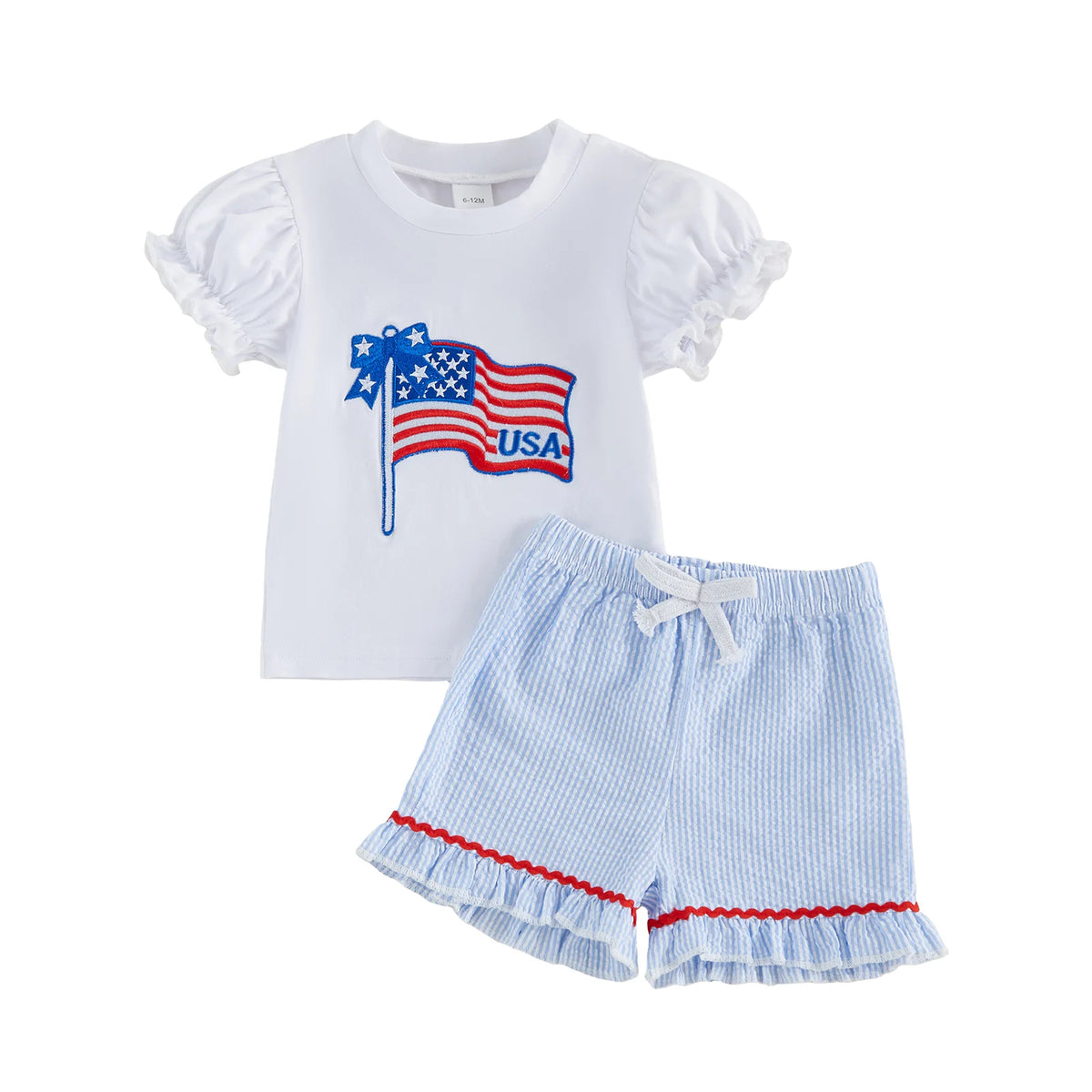 Citgeett Summer Kids Girls Independence Day Outfits Ice Cream Embroidery Short Sleeve Tops Striped Shorts Clothes Set
