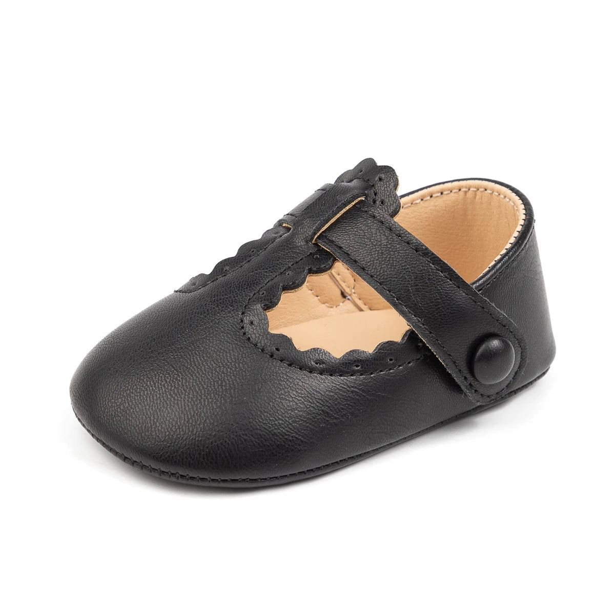 Meckior Baby Girl Soft Sole Scalloped Buckle Crib Shoes Non-Slip Infant First Walkers