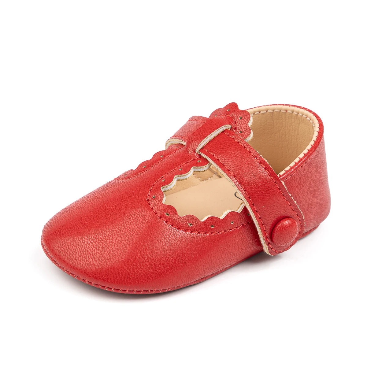 Meckior Baby Girl Soft Sole Scalloped Buckle Crib Shoes Non-Slip Infant First Walkers