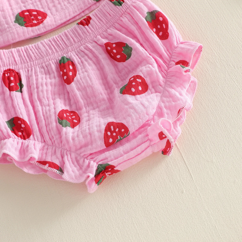 Citgeett Summer Infant Baby Girl Strawberry Outfit Flying Sleeve Tops Ruffle Shorts Bow Headband Cute Clothes