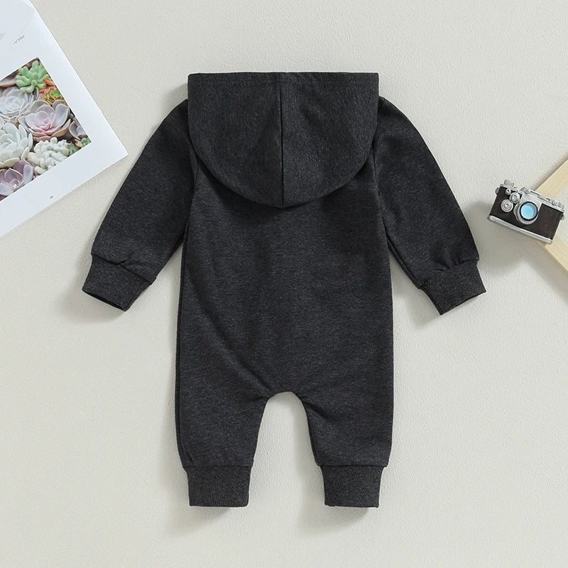 Citgeett Autumn Infant Baby Boys Girls Fall Jumpsuits Long Sleeve Solid Color Zipper Hooded Rompers Outfit