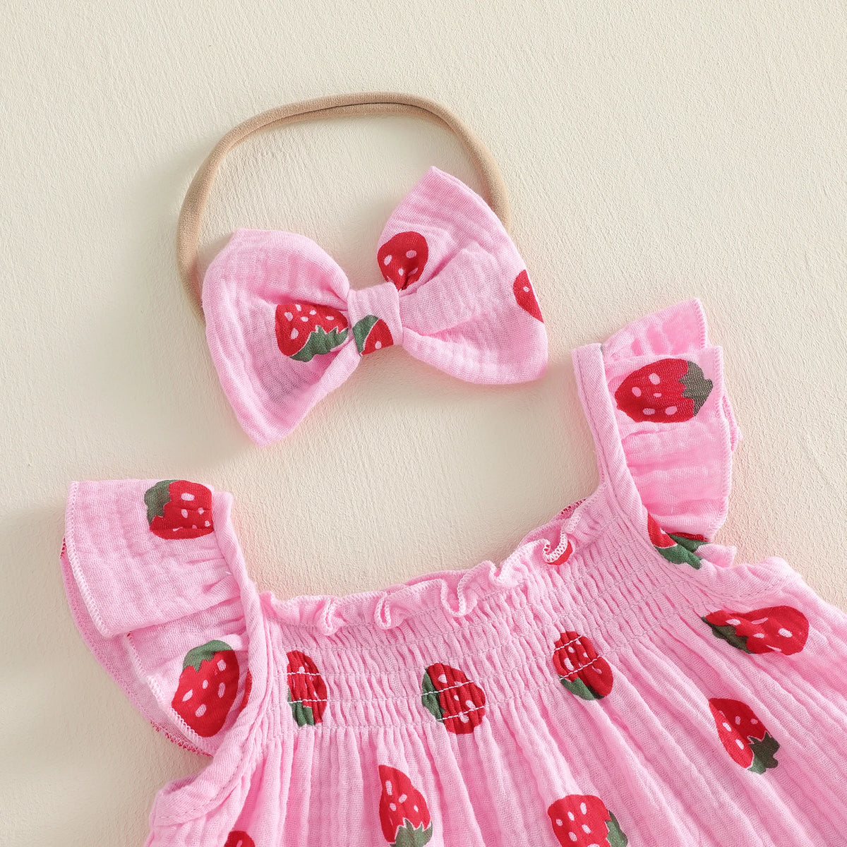 Citgeett Summer Infant Baby Girl Strawberry Outfit Flying Sleeve Tops Ruffle Shorts Bow Headband Cute Clothes