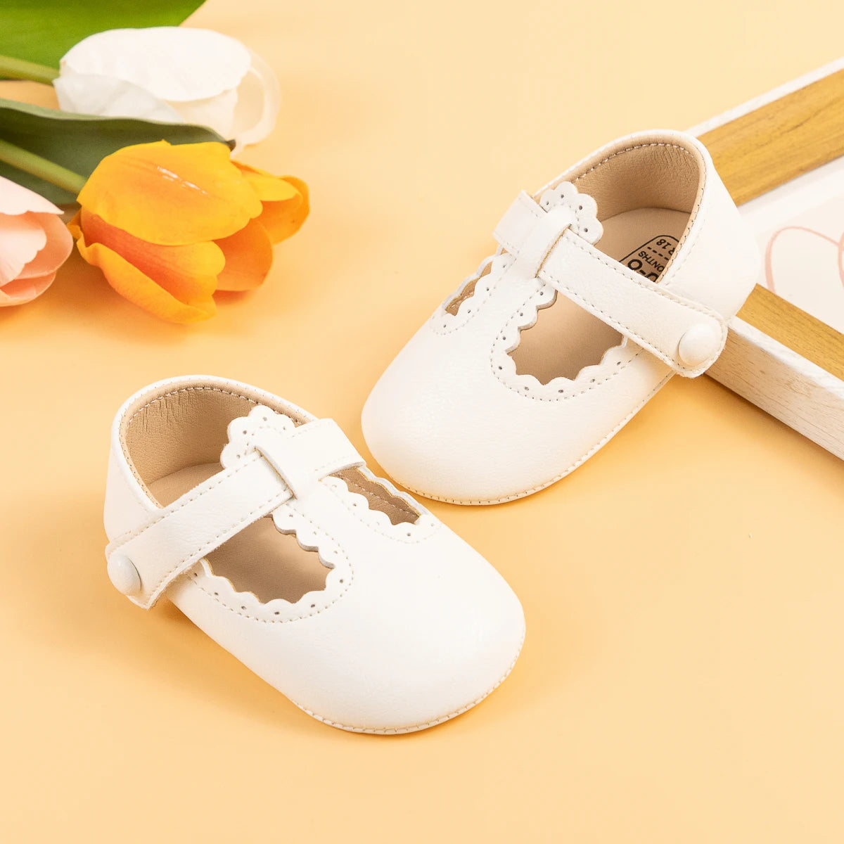 Meckior Baby Girl Soft Sole Scalloped Buckle Crib Shoes Non-Slip Infant First Walkers