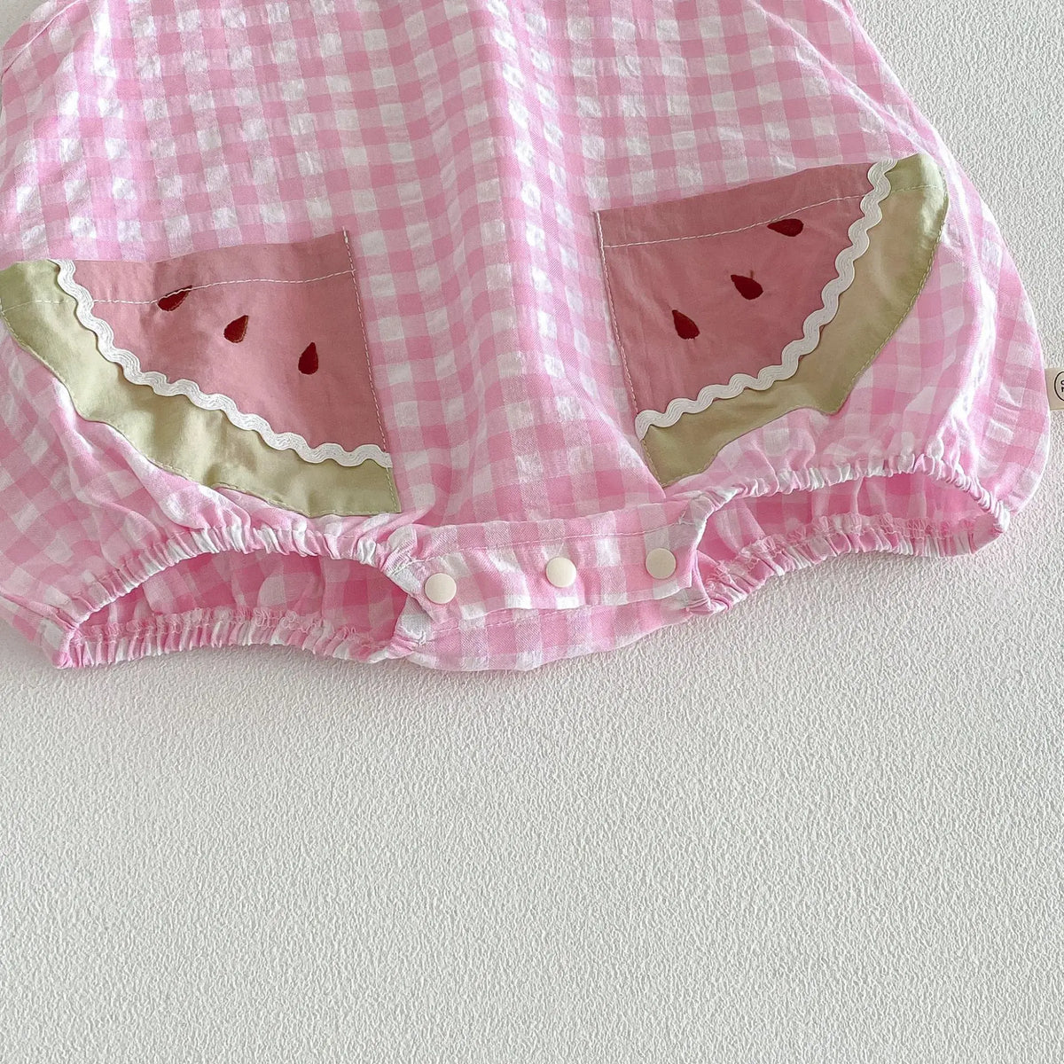 2026 Summer Childrens Clothes Watermelon Collar Baby Bodysuit with Patch Pockets Pink-white Check Girls Dress