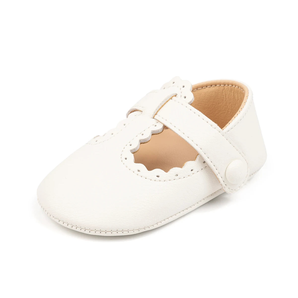 Meckior Baby Girl Soft Sole Scalloped Buckle Crib Shoes Non-Slip Infant First Walkers