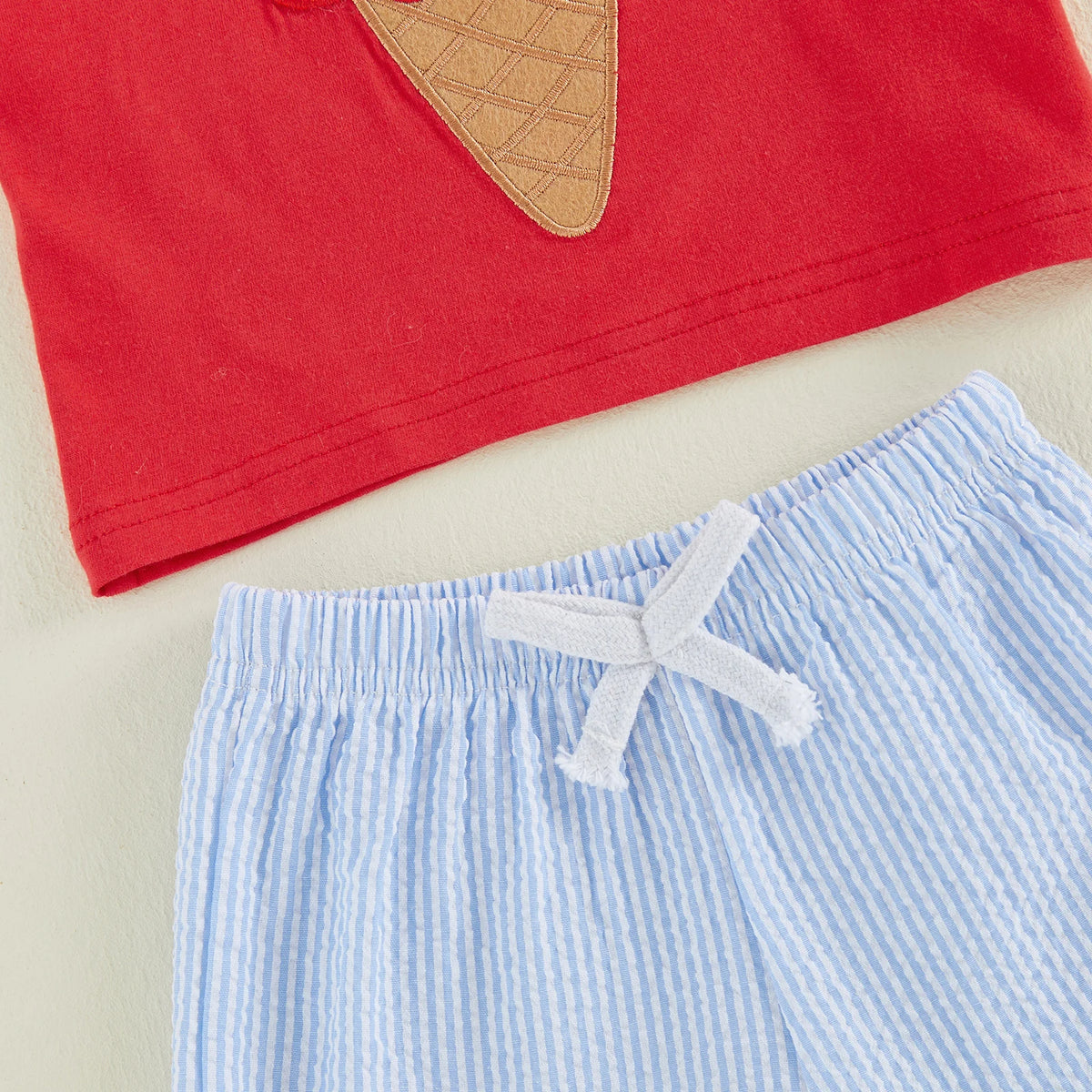 Citgeett Summer Kids Girls Independence Day Outfits Ice Cream Embroidery Short Sleeve Tops Striped Shorts Clothes Set